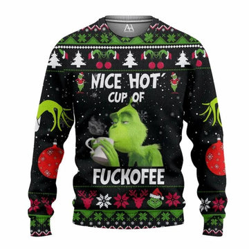 The Grinch Nice Hot Cup Of Christmas Holiday Ugly Sweater, Grinch Holiday Sweater Moonbestprint