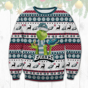 The Grinch Philadelphia Eagles Ugly Christmas Sweater, NFL Christmas Sweater Moonbestprint
