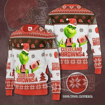 The Grinch Santa Cleveland Browns Ugly Christmas Sweater, NFL Christmas Sweater Moonbestprint