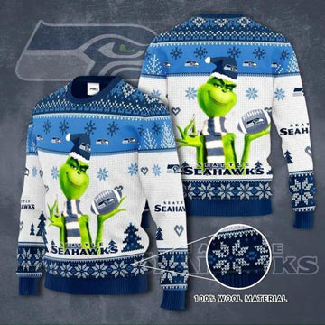The Grinch Seattle Seahawks Ugly Christmas Sweater, NFL Christmas Sweater Moonbestprint