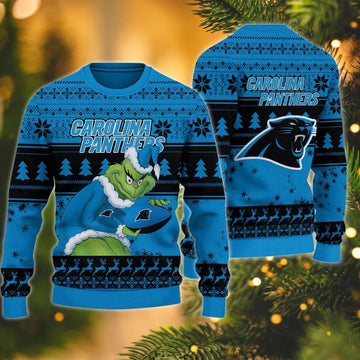 The Grinch Stolen Carolina Panthers Ugly Christmas Sweater, NFL Christmas Sweater Moonbestprint