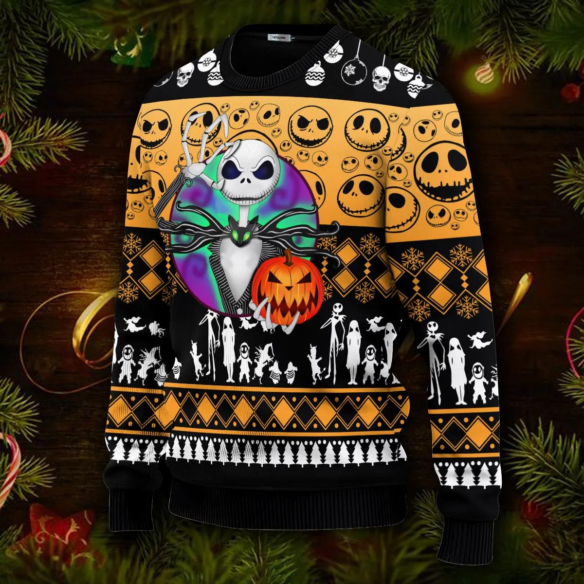 The Nightmare Before 3D Print Christmas Sweater, Jack Skelington Sweater Moonbestprint