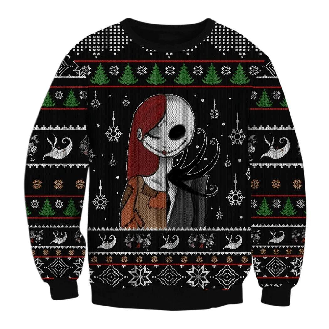 The Nightmare Before Christmas Jack Skellington And Sally Ugly Sweater Gifts, Jack Skellington Gift Fan Ugly Sweater Moonbestprint
