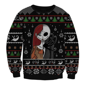 The Nightmare Before Christmas Jack Skellington And Sally Ugly Sweater Gifts, Jack Skellington Gift Fan Ugly Sweater Moonbestprint