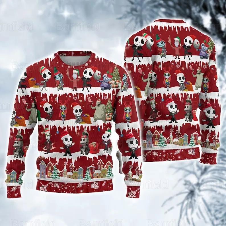 The Nightmare Before Christmas Movie Characters Ugly Sweater, Jack Skeleton Sweatshirt Moonbestprint