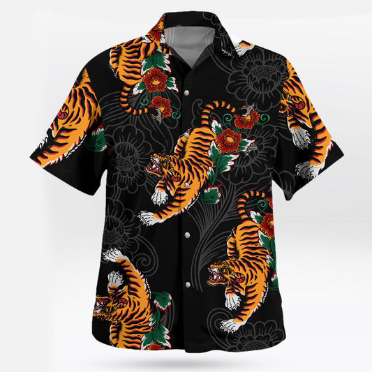 Tiger and Floral Pattern Hawaiian Shirt Wild Elegance Aloha Wear – Moonbestprint