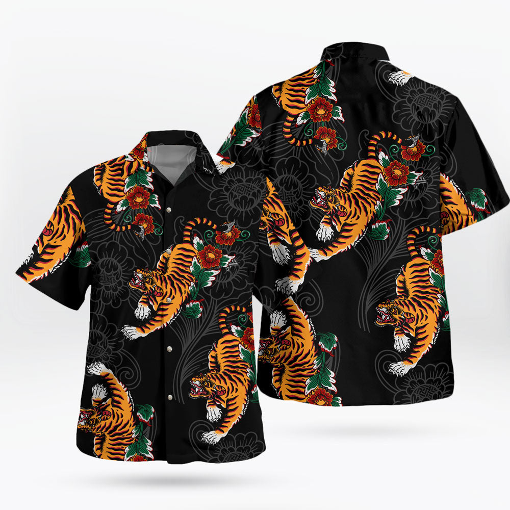 Tiger and Floral Pattern Hawaiian Shirt Wild Elegance Aloha Wear – Moonbestprint
