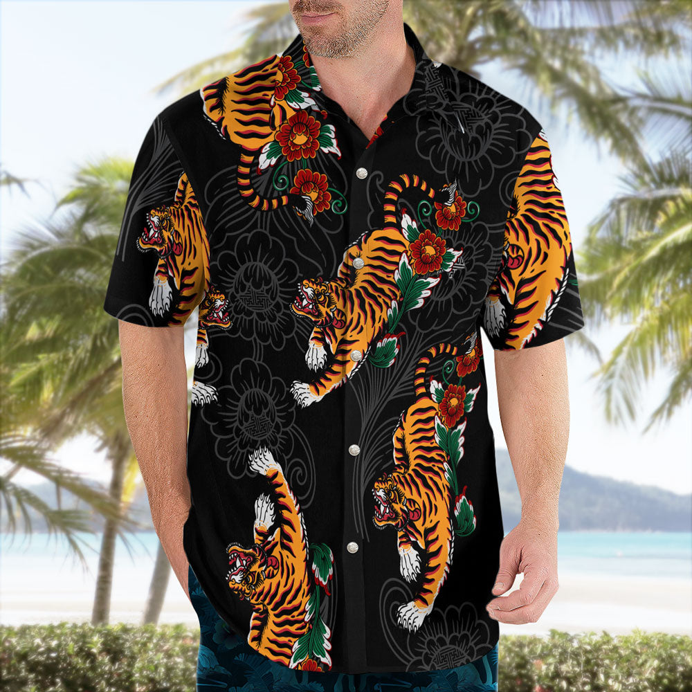Tiger and Floral Pattern Hawaiian Shirt Wild Elegance Aloha Wear – Moonbestprint