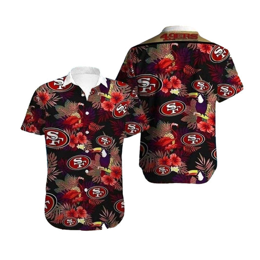 Tiki Charm 49ers Game Day 49ers Tropical Pattern Hawaiian Shirt - Moonbestprint