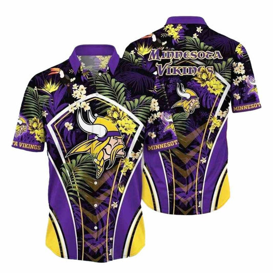 Tiki Torch Purple And Gold Minnesota Vikings Hawaiian Shirt - Moonbestprint