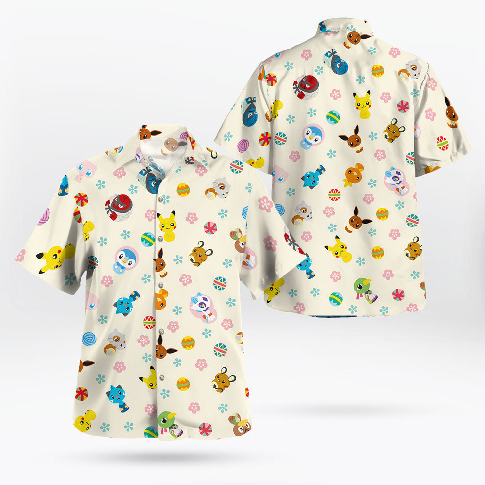 Tiny Pokémon Button-Up Hawaiian Shirt Adorable Design – Moonbestprint
