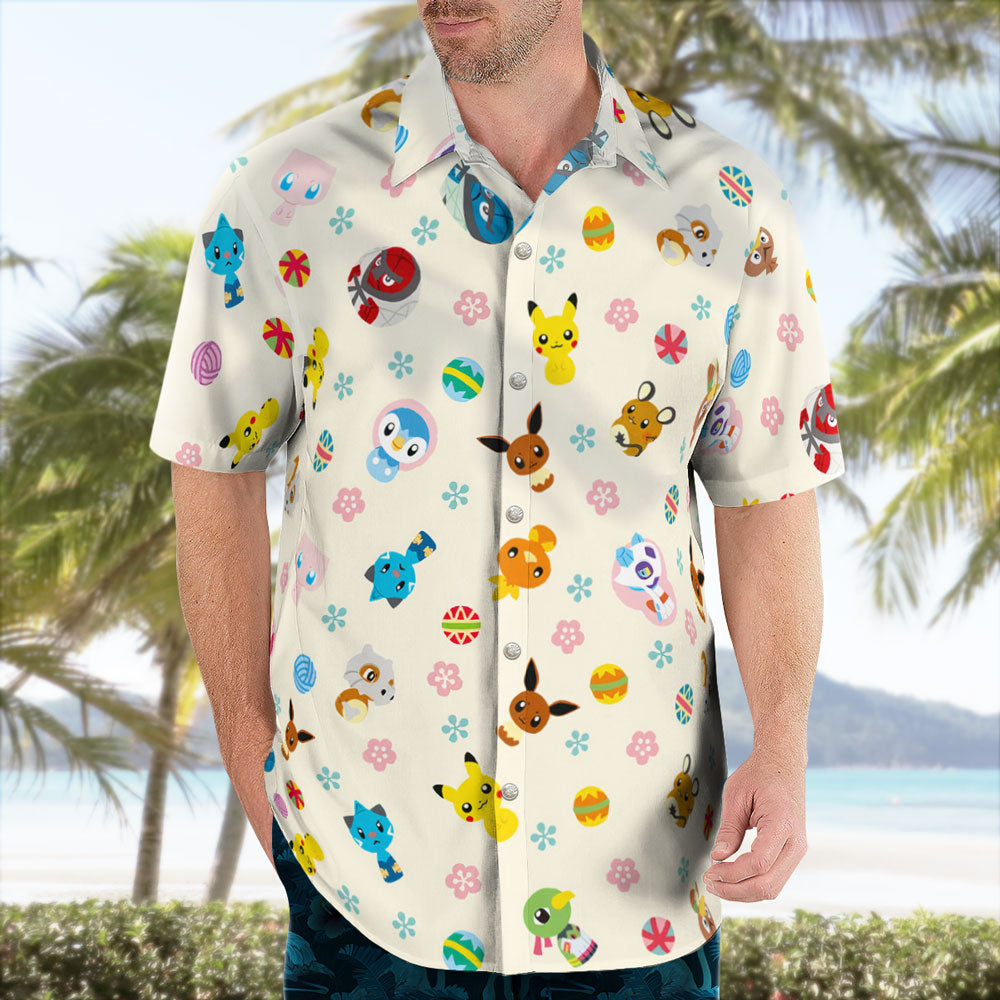 Tiny Pokémon Button-Up Hawaiian Shirt Adorable Design – Moonbestprint