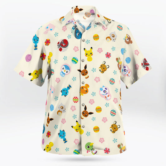 Tiny Pokémon Button-Up Hawaiian Shirt Adorable Design – Moonbestprint