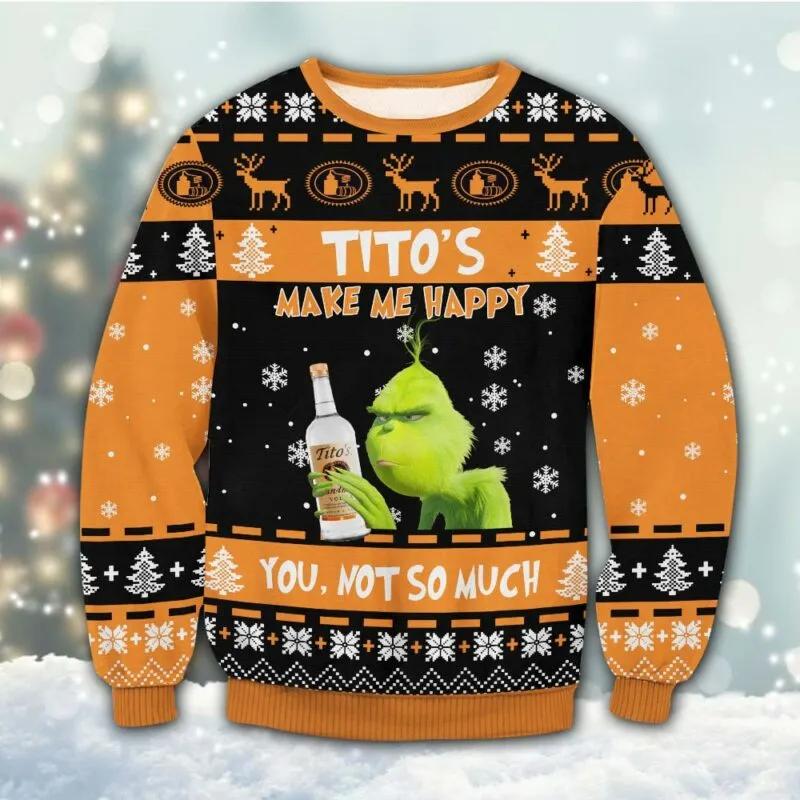 Tito’s Grinch Happy Ugly Sweater, Grinch Holiday Sweater Moonbestprint