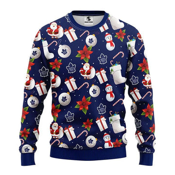 Toronto Maple Leafs Santa Claus Snowman Ugly Christmas Sweater, NHL Christmas Sweater Moonbestprint