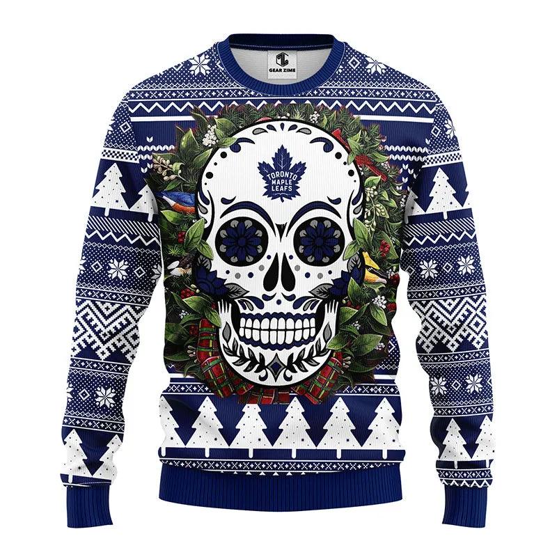 Toronto Maple Leafs Skull Flower Ugly Christmas Sweater, NHL Christmas Sweater Moonbestprint
