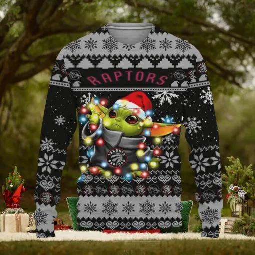 Toronto Raptors Baby Yoda Star Wars Ugly Christmas Sweater, NBA Chritsmas Sweater Moonbestprint