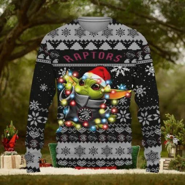 Toronto Raptors Baby Yoda Star Wars Ugly Christmas Sweater, NBA Chritsmas Sweater Moonbestprint