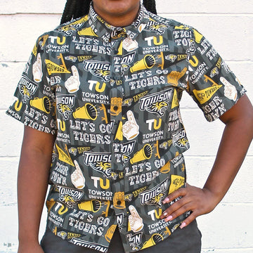 Towson University Fan Pattern (Grey) / Hawaiian Shirt - Moonbestprint