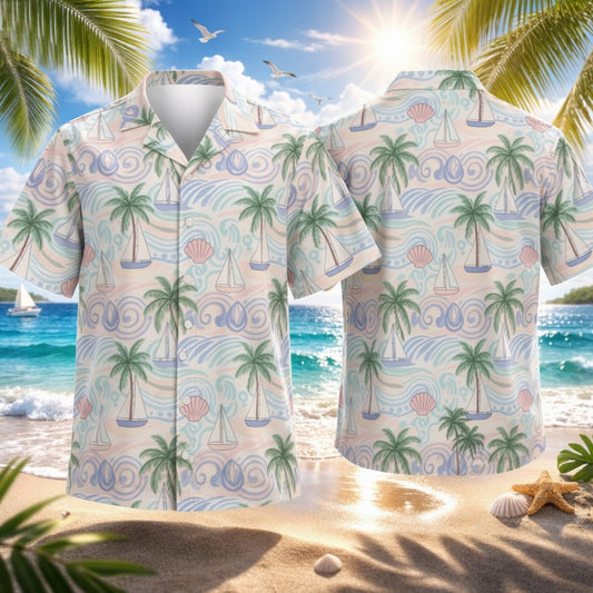 Tropical Beach Sailboat Summer Hawaiian Shirt - Moonbestprint