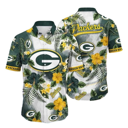 Tropical Canopy Green Bay Packers Yellow Hibiscus 2025 Hawaiian Shirt - Moonbestprint