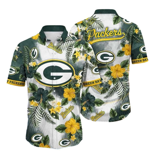 Tropical Canopy Green Bay Packers Yellow Hibiscus 2025 Hawaiian Shirt - Moonbestprint