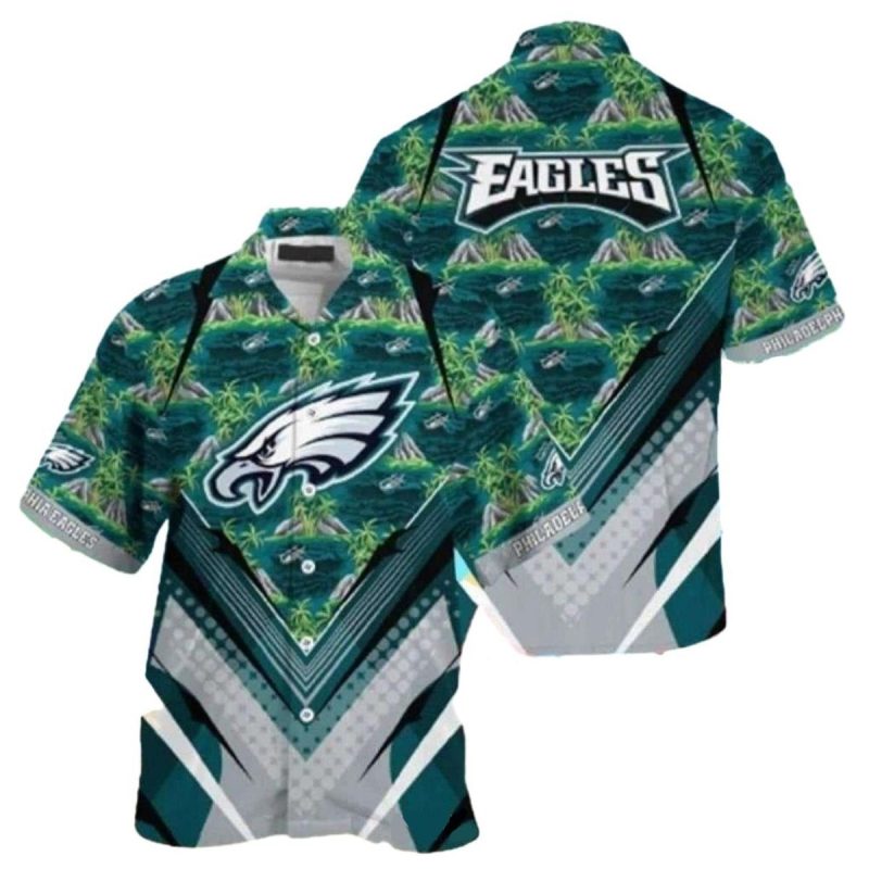 Philadelphia Eagles Tropical Palms Midnight Teal Hawaiian Shirt - Moonbestprint