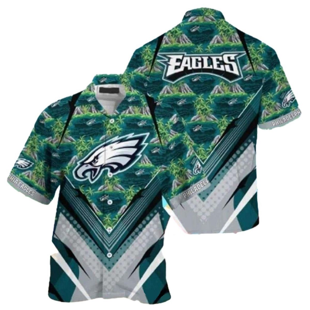 Philadelphia Eagles Tropical Palms Midnight Teal Hawaiian Shirt - Moonbestprint