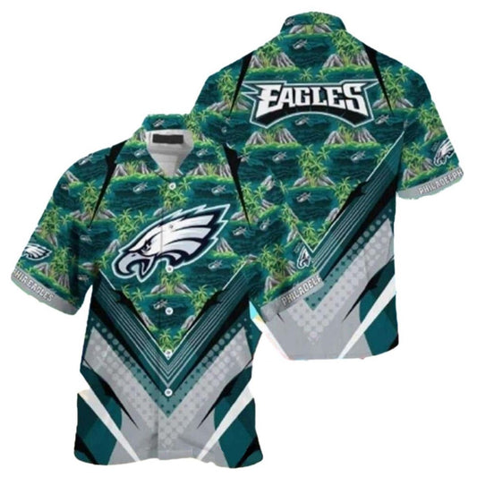 Philadelphia Eagles Tropical Palms Midnight Teal Hawaiian Shirt - Moonbestprint