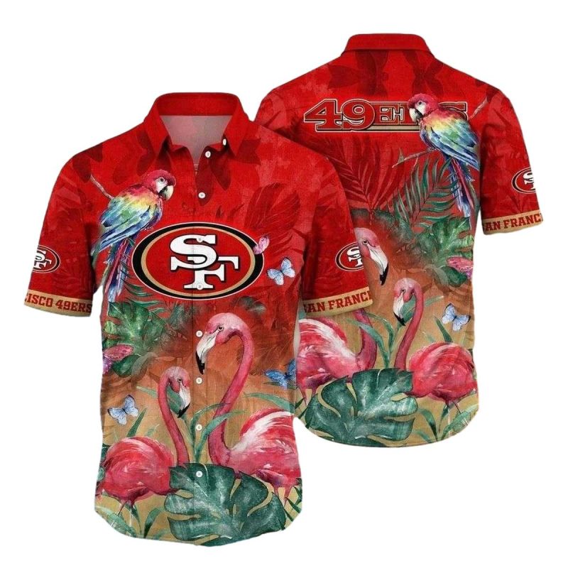 Tropical Parrot And Flamingo San Francisco 49ers Hawaiian Shirt - Moonbestprint