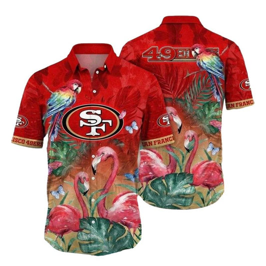 Tropical Parrot And Flamingo San Francisco 49ers Hawaiian Shirt - Moonbestprint