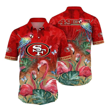 Tropical Parrot And Flamingo San Francisco 49ers Hawaiian Shirt - Moonbestprint