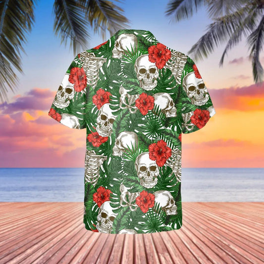 Tropical Skeleton Skull Hawaiian Shirt, Hawaiian Button Up Shirt, Tropical Shirts For Men Moonbestprint
