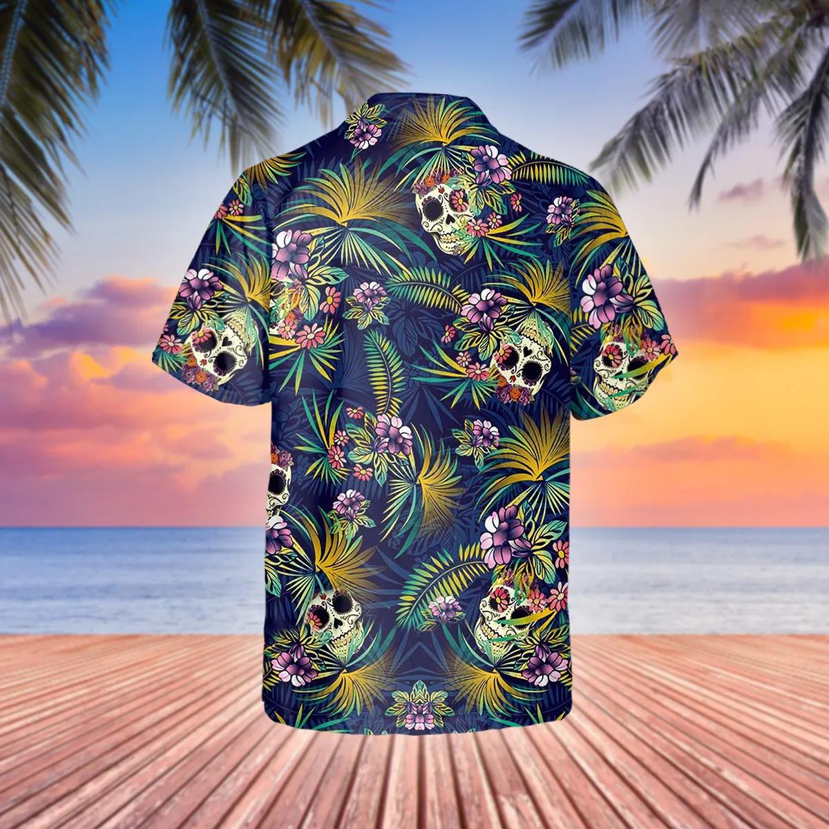 Tropical Sugar Skull Hawaiian Shirt, Hawaiian Button Up Shirt, Tropical Shirts For Men Moonbestprint