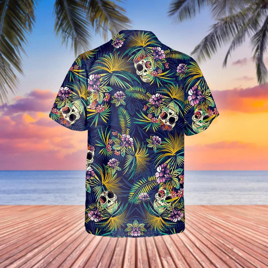 Tropical Sugar Skull Hawaiian Shirt, Hawaiian Button Up Shirt, Tropical Shirts For Men Moonbestprint