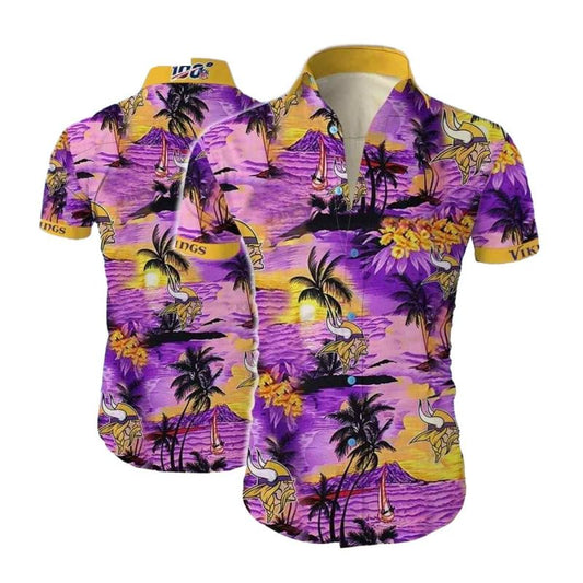 Tropical Sunset Palm Coconut Island Minnesota Vikings Hawaiian Shirt - Moonbestprint