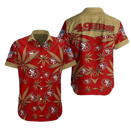 Tropical Touchdown 49ers Weed Red Pattern Hawaiian Shirt - Moonbestprint
