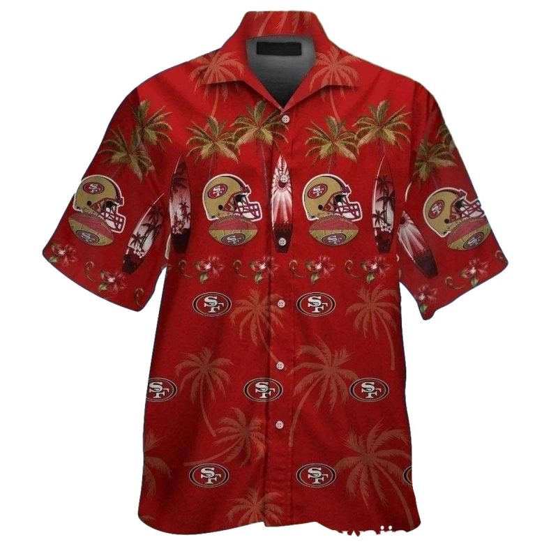 Tropical Touchdown Palm Trees 49ers Red Hawaiian Shirt - Moonbestprint