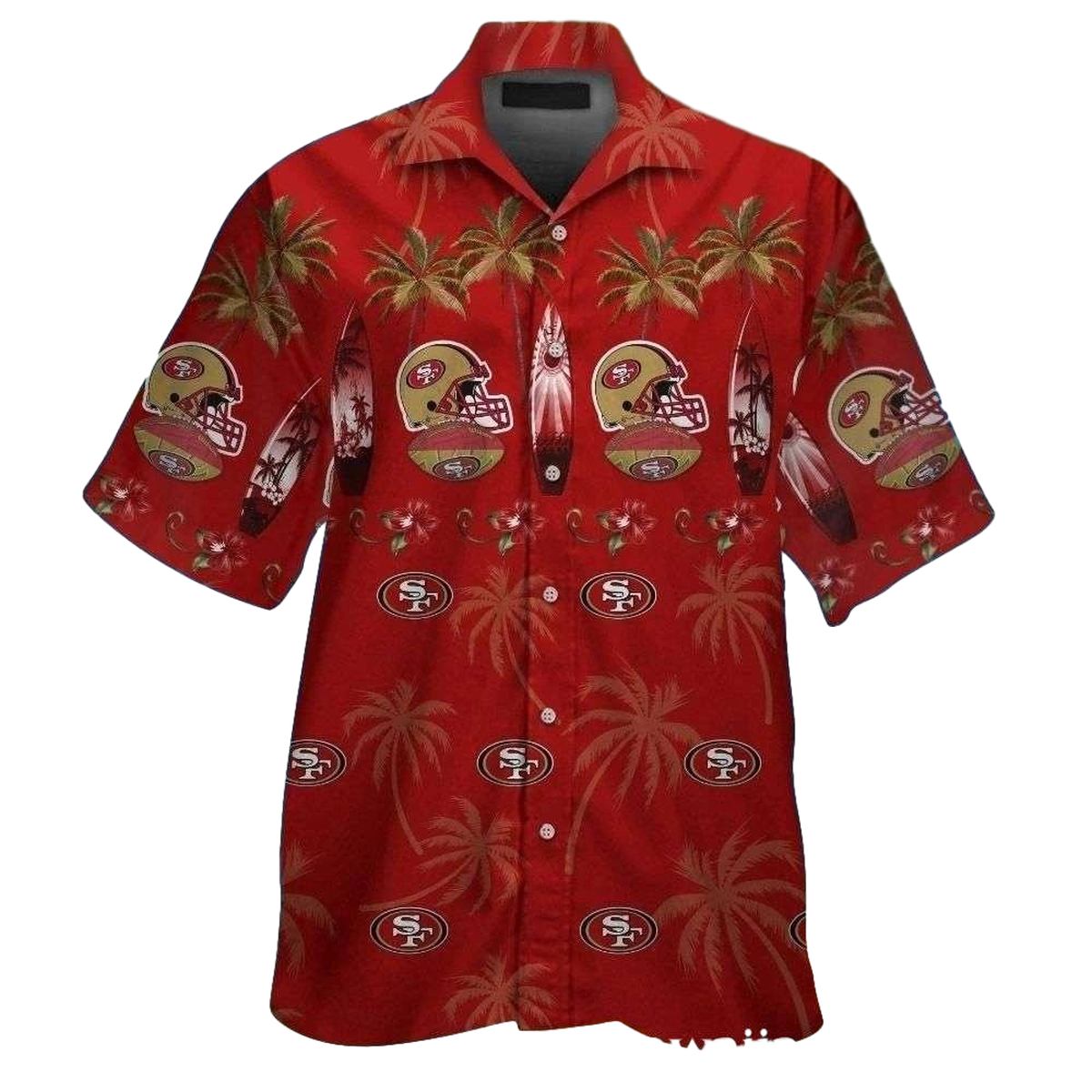 Tropical Touchdown Palm Trees 49ers Red Hawaiian Shirt - Moonbestprint