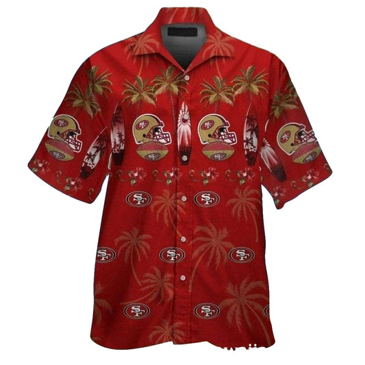 Tropical Touchdown Palm Trees 49ers Red Hawaiian Shirt - Moonbestprint