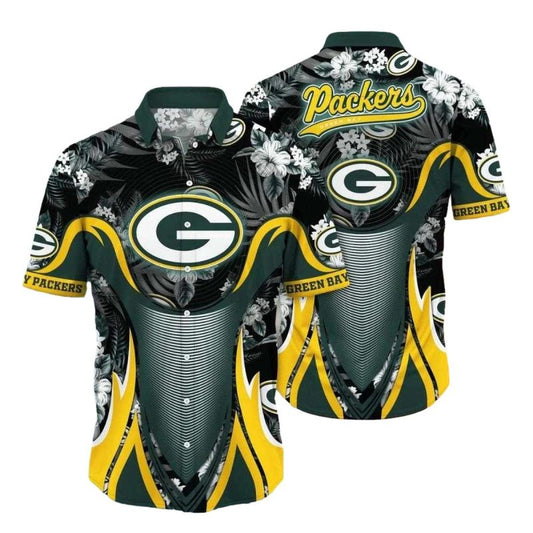Tropical Vortex Green Bay Packers Swirl Pattern Hawaiian Shirt - Moonbestprint