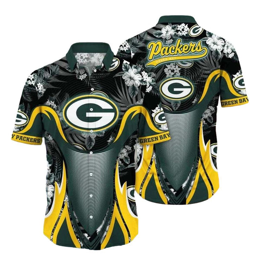 Tropical Vortex Green Bay Packers Swirl Pattern Hawaiian Shirt - Moonbestprint