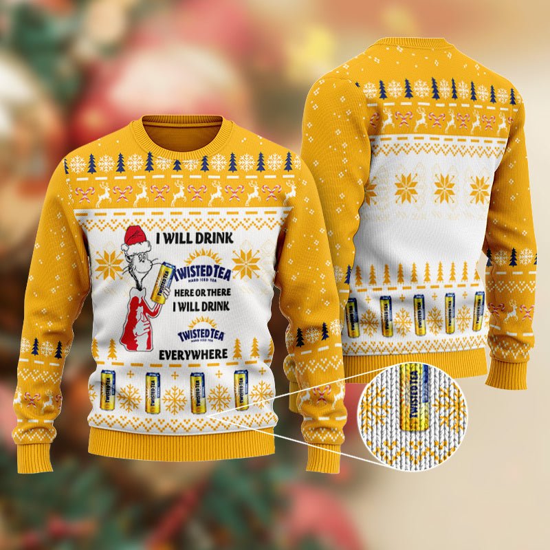 Twisted Tea Cat Hat Will Drink Everywhere Ugly Sweater – Moonbestprint