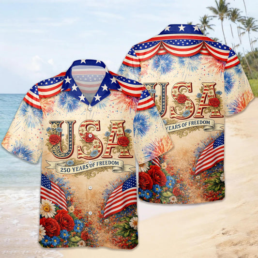USA 250 Years of Freedom Hawaiian Shirt For Independence Day 2026, 250th Anniversary Gift Moonbestprint