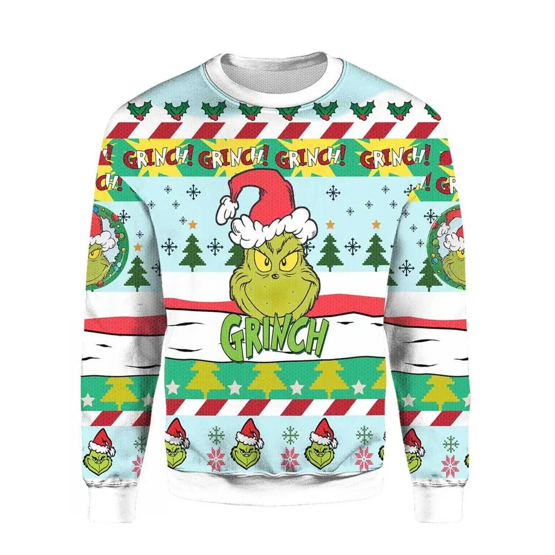 Ugly Grinch Christmas Sweater Santa Hat Funny, Christmas Grinch Sweater Moonbestprint
