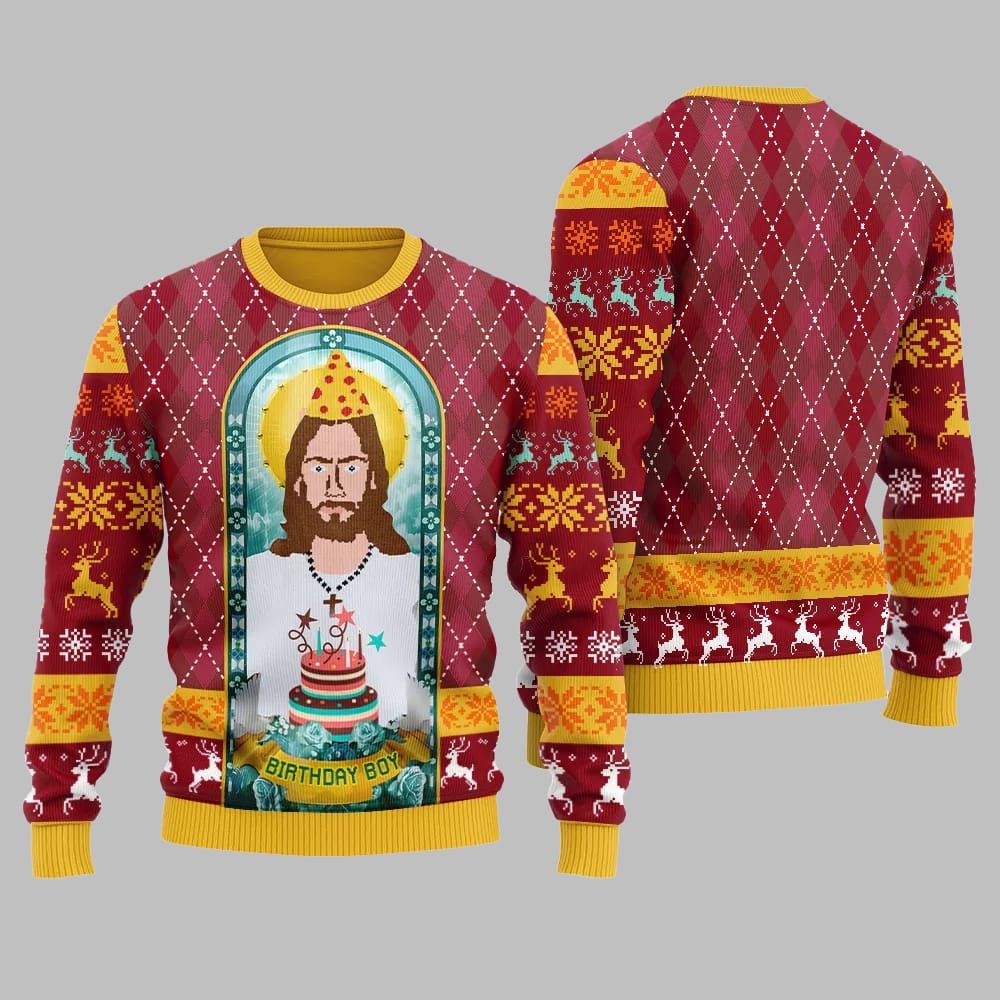 Unique Jesus Birthday Boy Ugly Sweater Christmas 2026 - Moonbestprint