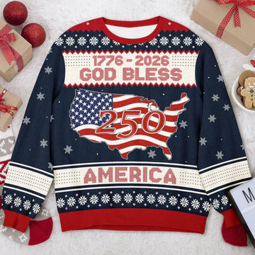 Unisex 1776-2026 God Bless America 250th Ugly Christmas Sweater for Patriotic Fans – Moonbestprint