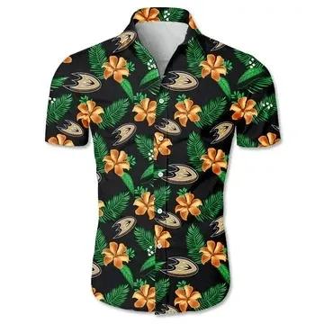Unisex Anaheim Ducks Hawaiian Shirt Floral Button Up, NHL Hawaiian Shirt Moonbestprint