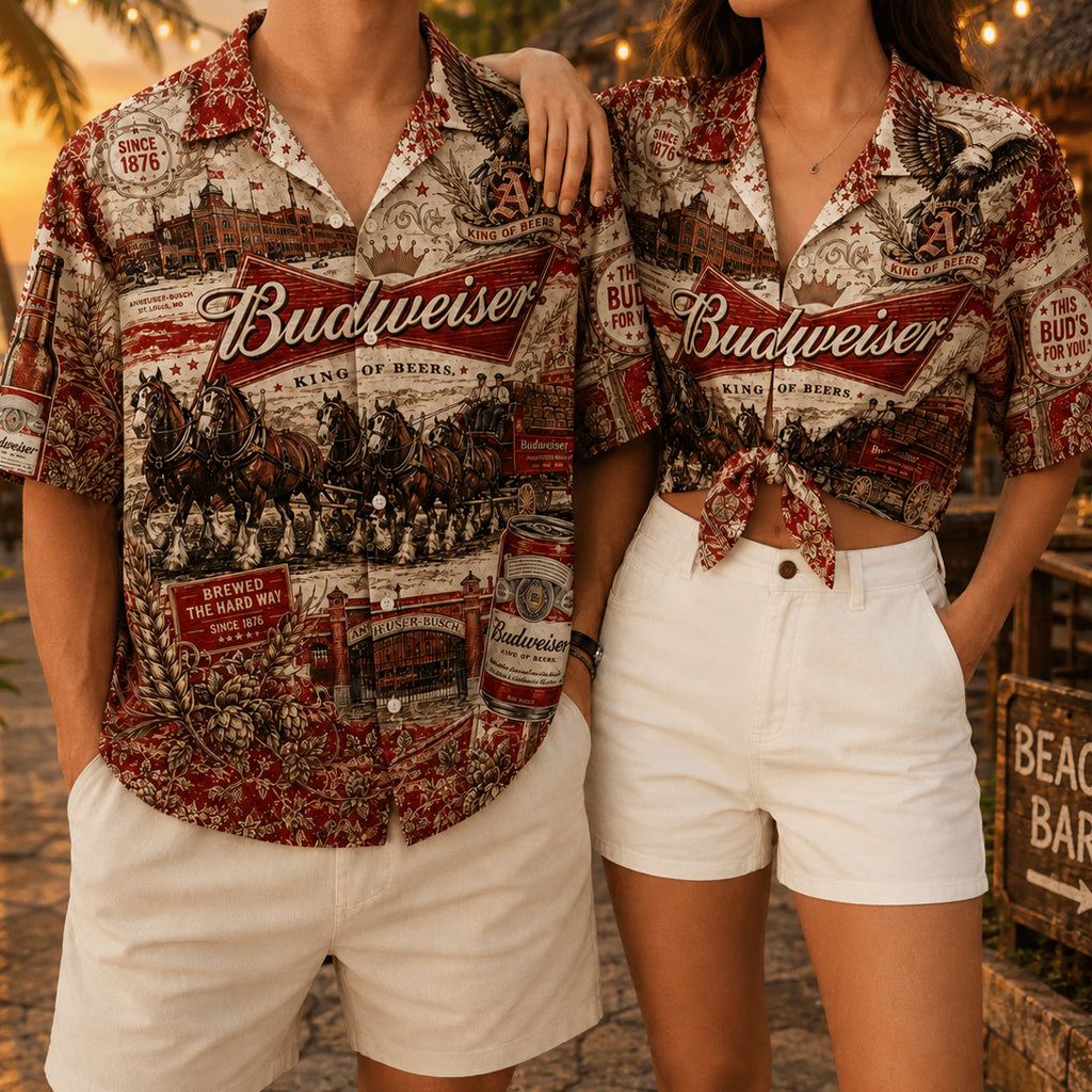 Unisex Budweiser Clydesdales King Of Beers Hawaiian Shirt for Beverage Fans – Moonbestprint