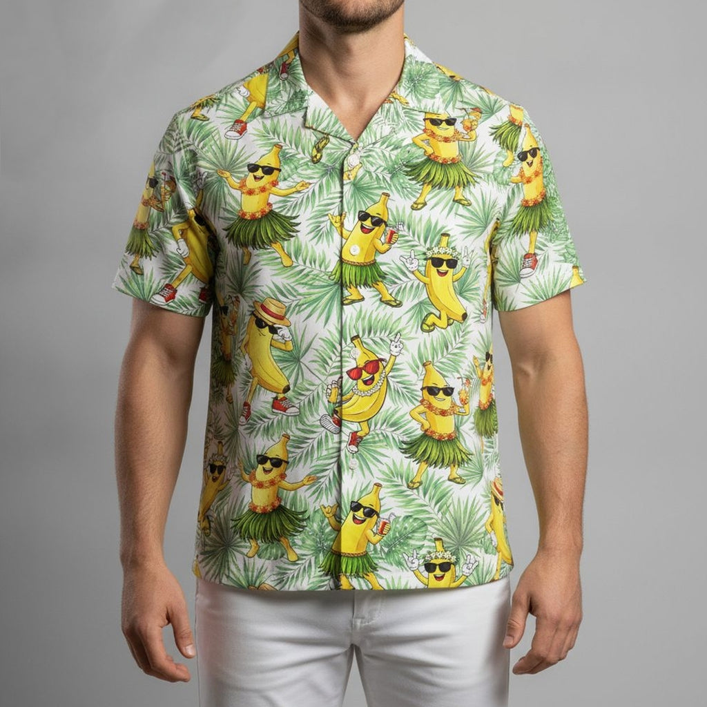 Unisex Dancing Banana Yellow Tropical Cartoon With Sunglasses Hawaiian Shirt for Cartoon Fans – Moonbestprint